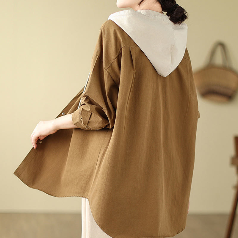 Bluza z kapturem Buddha Stones Casual Commute z ściągaczem, damska, bawełniana, lniana, z kieszeniami - image 9