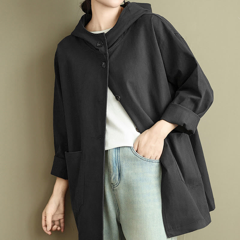 Bluza z kapturem damska z bawełny i lnu z kieszeniami z przodu "Buddha Stones Fall Vintage" - image 19