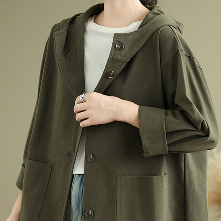 Bluza z kapturem damska z bawełny i lnu z kieszeniami z przodu "Buddha Stones Fall Vintage" - image 5