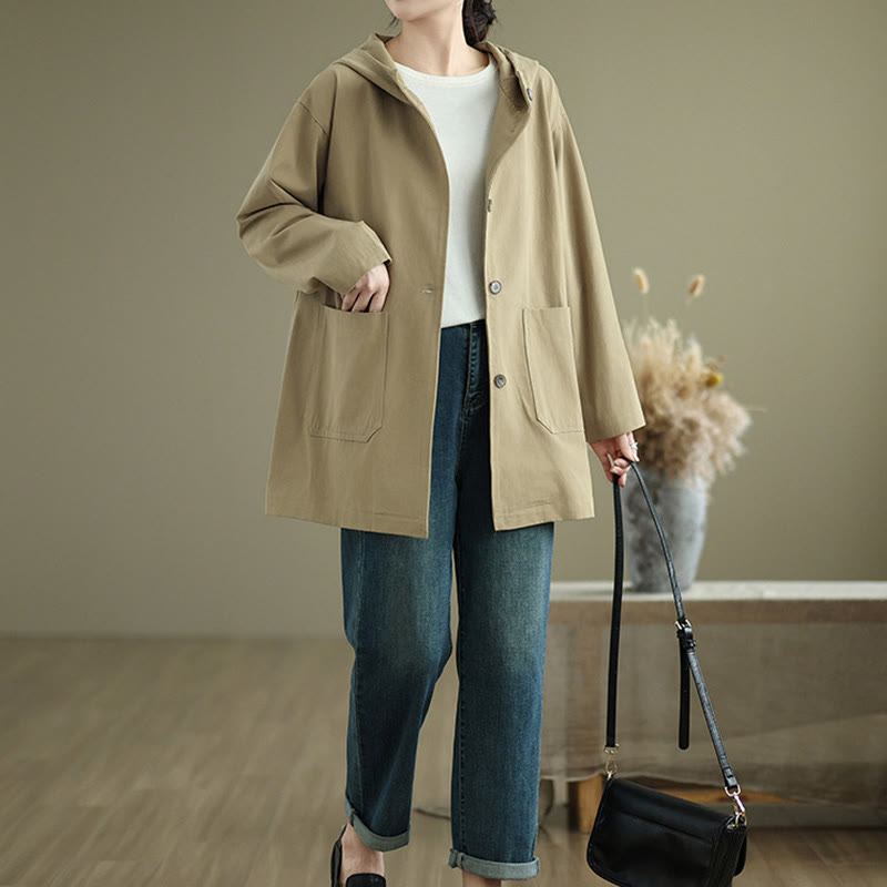 Bluza z kapturem damska z bawełny i lnu z kieszeniami z przodu "Buddha Stones Fall Vintage" - image 12