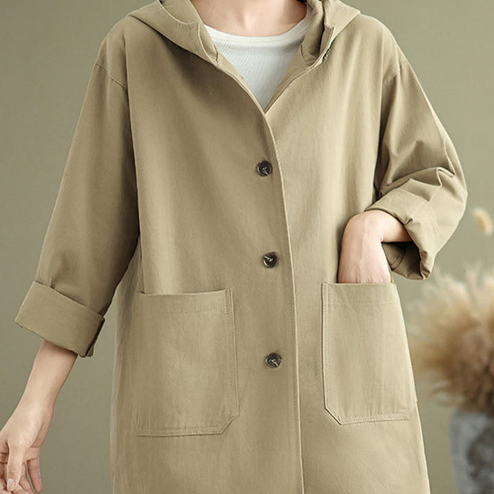 Bluza z kapturem damska z bawełny i lnu z kieszeniami z przodu "Buddha Stones Fall Vintage" - image 11