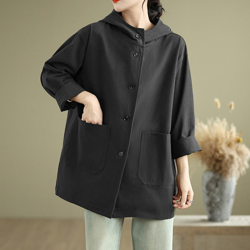 Bluza z kapturem damska z bawełny i lnu z kieszeniami z przodu "Buddha Stones Fall Vintage" - image 18