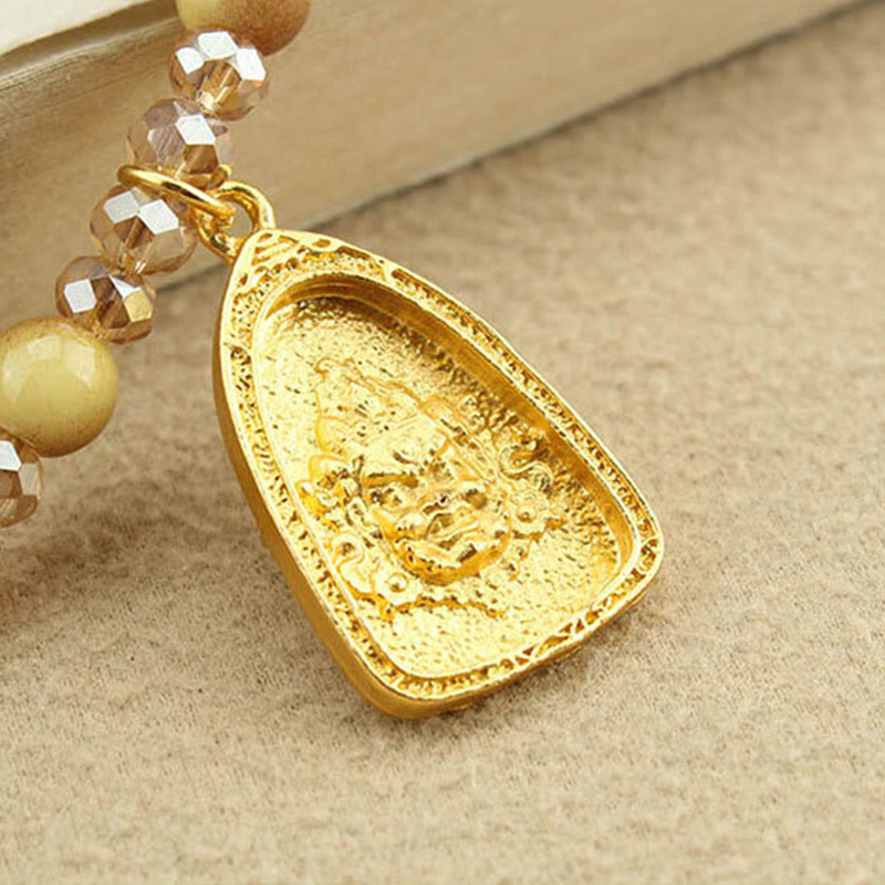 Naszyjnik z wisiorkiem z okrągłymi talerzami z Buddha Stones w kształcie lotosu w kolorze złotym i koralikami tygrysiego oka - image 12