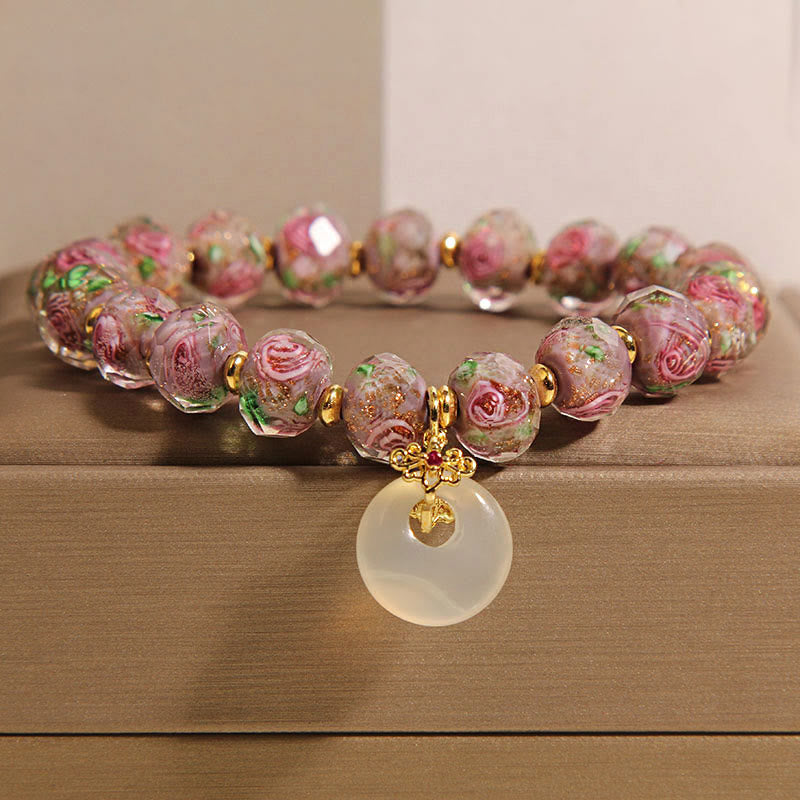 Bransoletka z Buddha Stones z różą Liuli i zapięciem Peace - Koralik szklany Liuli (obwód nadgarstka: 16 cm) - image 0