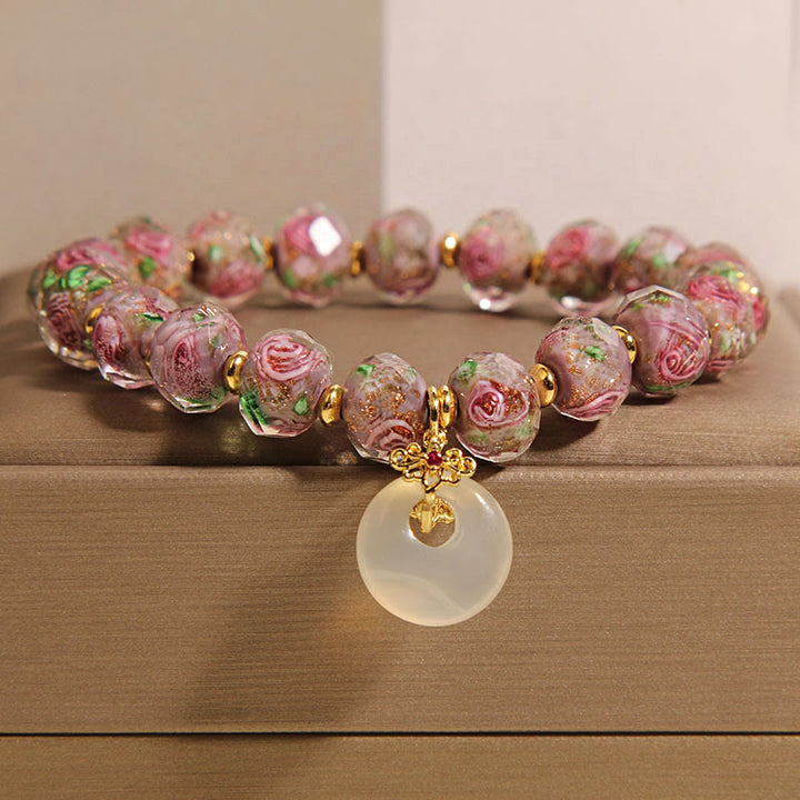 Bransoletka z Buddha Stones z różą Liuli i zapięciem Peace - Koralik szklany Liuli (obwód nadgarstka: 16 cm) - image 0