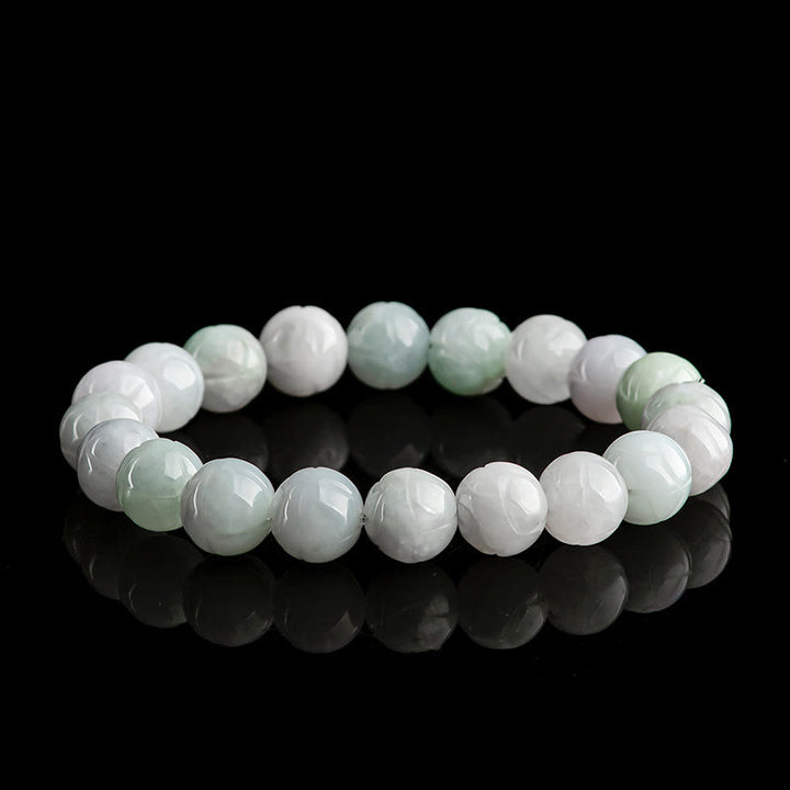 Bransoletka z naturalnego jadeitu z rzeźbionym lotosem i kamieniami Buddha Stones, symbolizująca dobrobyt - Jadeit-10mm - image 7