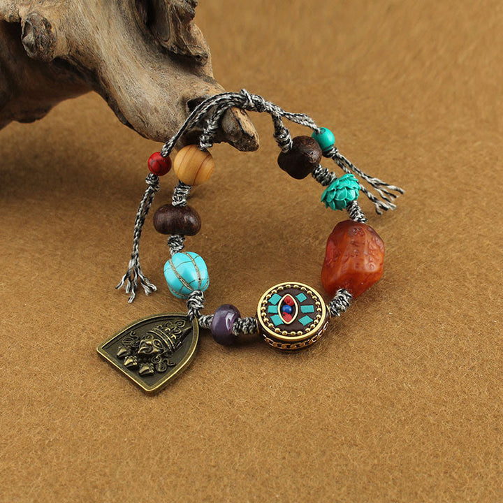 Bransoletka ochronna z liną Zakiram z turkusowym okiem Buddy i lotosem w kształcie Buddha Stones - Oko Buddy i Zakiram - image 1