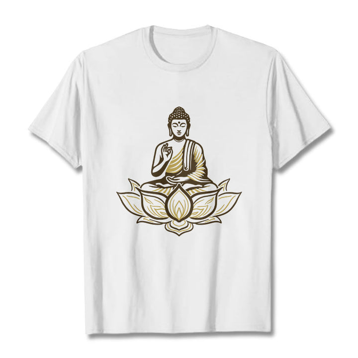 Koszulka z Buddha Stones Budda Medytujący w Lotosie - Biały - 2XL - image 1