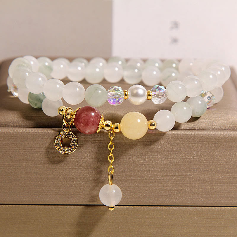Bransoletka z podwójnym owinięciem, turmalin fioletowy jadeit, akwamaryn, jadeit miedziany, monety, kamienie Buddha Stones - Jadeit (obwód nadgarstka: 14-15 cm) - image 9