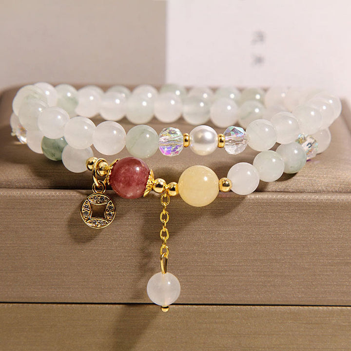 Bransoletka z podwójnym owinięciem, turmalin fioletowy jadeit, akwamaryn, jadeit miedziany, monety, kamienie Buddha Stones - Jadeit (obwód nadgarstka: 14-15 cm) - image 9