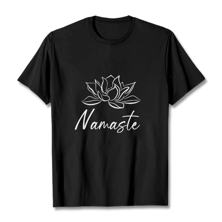 Koszulka bawełniana z motywem medytacji Namaste z motywem kamieni Buddha Stones i kwiatu lotosu - Czarny - 2XL - image 1