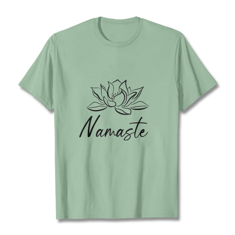 Koszulka bawełniana z motywem medytacji Namaste z motywem kamieni Buddha Stones i kwiatu lotosu - PaleGreen - 2XL - image 15