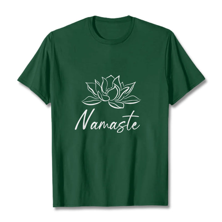 Koszulka bawełniana z motywem medytacji Namaste z motywem kamieni Buddha Stones i kwiatu lotosu - ForestGreen - 2XL - image 11