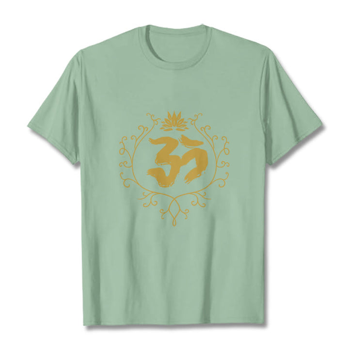 Koszulka z bawełny z motywem medytacji " Buddha Stones Om" z motywem lotosu i pnącza - PaleGreen - 2XL - image 15