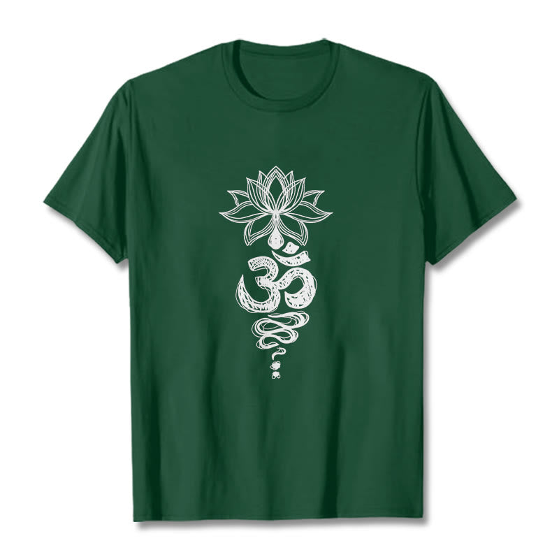 Koszulka z bawełny z motywem medytacji "Buddha Stones Om" w sanskrycie z motywem kwiatu lotosu - ForestGreen - 2XL - image 1