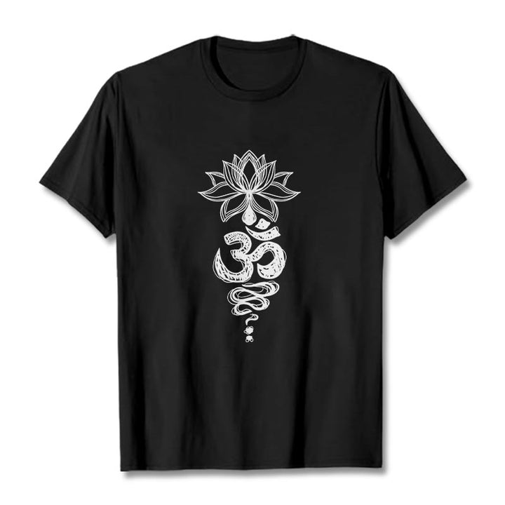 Koszulka z bawełny z motywem medytacji "Buddha Stones Om" w sanskrycie z motywem kwiatu lotosu - Czarny - 2XL - image 4