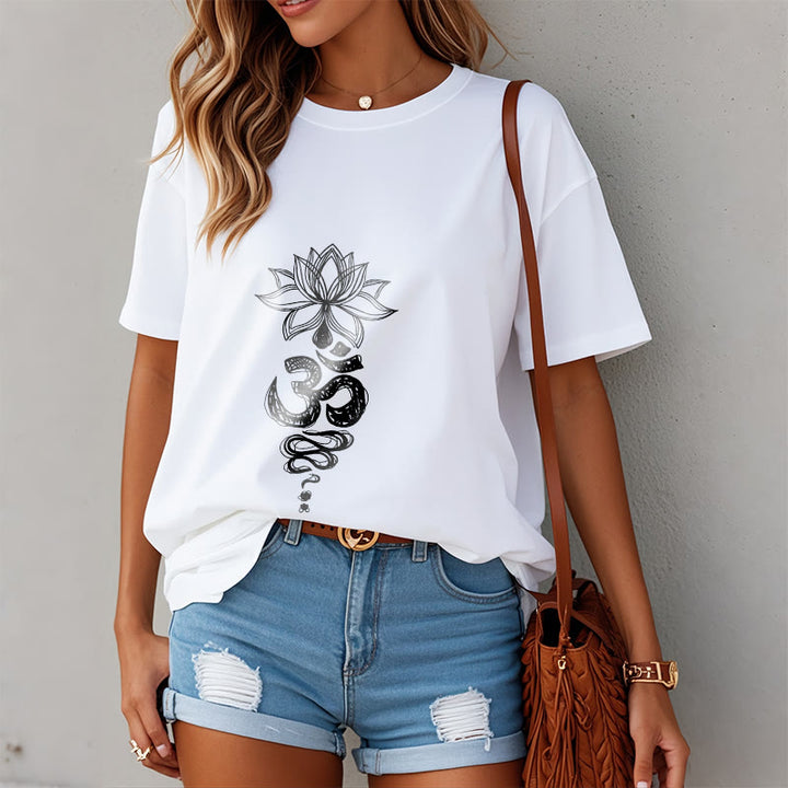 Koszulka z bawełny z motywem medytacji "Buddha Stones Om" w sanskrycie z motywem kwiatu lotosu - image 9