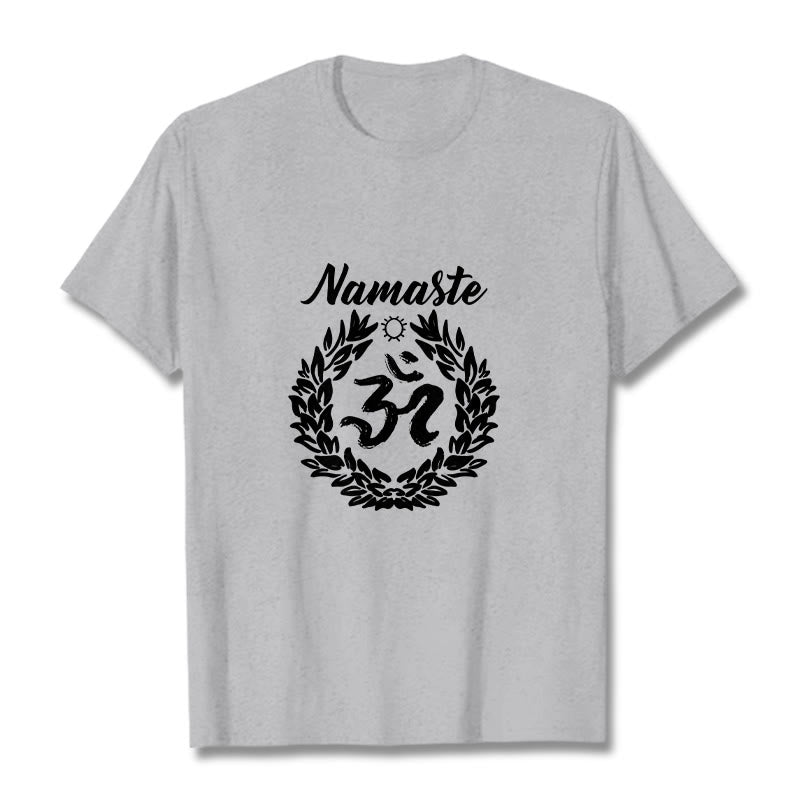 Koszulka z bawełny z motywem medytacji "Buddha Stones Om" w sanskrycie i liście Namaste - Jasnoszary - 2XL - image 20