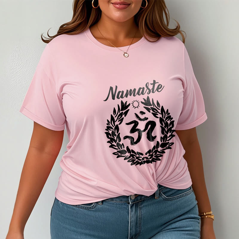 Koszulka z bawełny z motywem medytacji "Buddha Stones Om" w sanskrycie i liście Namaste - image 14