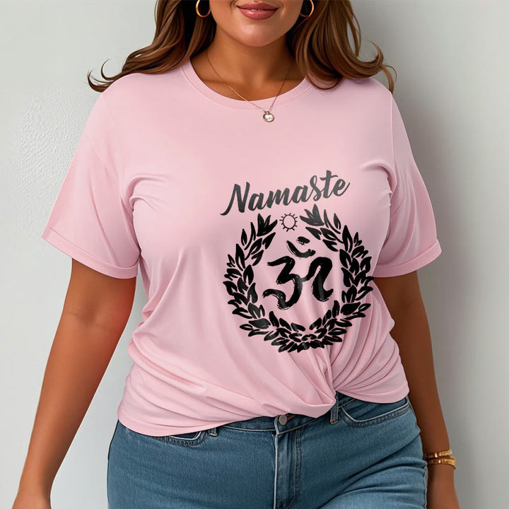 Koszulka z bawełny z motywem medytacji "Buddha Stones Om" w sanskrycie i liście Namaste - image 14