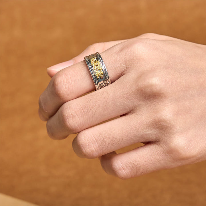 Pierścień siły z miedzi z motywem serca Sutra z Buddha Stones w kształcie smoka - image 6