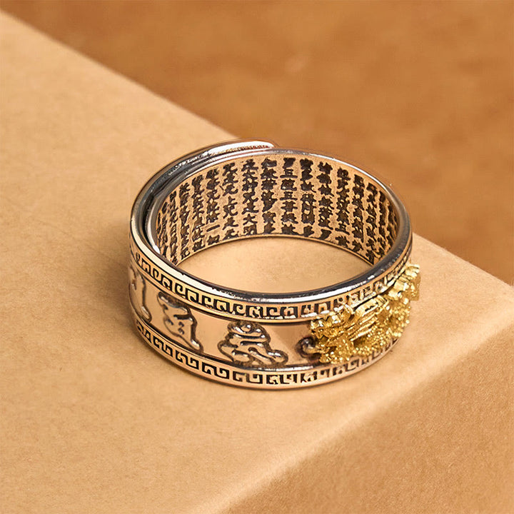 Pierścień siły z miedzi z motywem serca Sutra z Buddha Stones w kształcie smoka - image 3