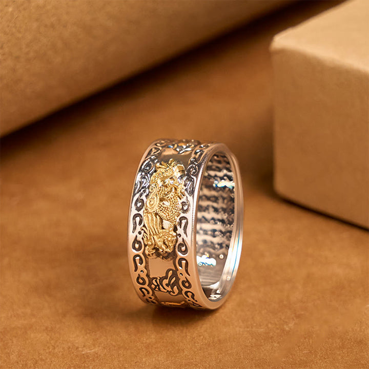Pierścień siły z miedzi z motywem serca Sutra z Buddha Stones w kształcie smoka - Krawędź z wzorem Lucky Cloud (regulowana) - image 10