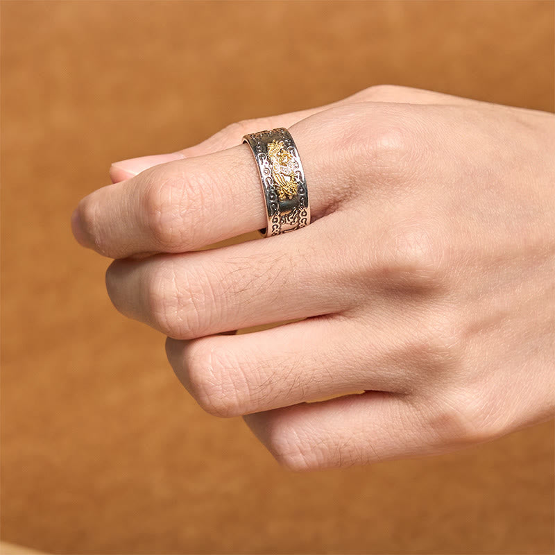 Pierścień siły z miedzi z motywem serca Sutra z Buddha Stones w kształcie smoka - image 13