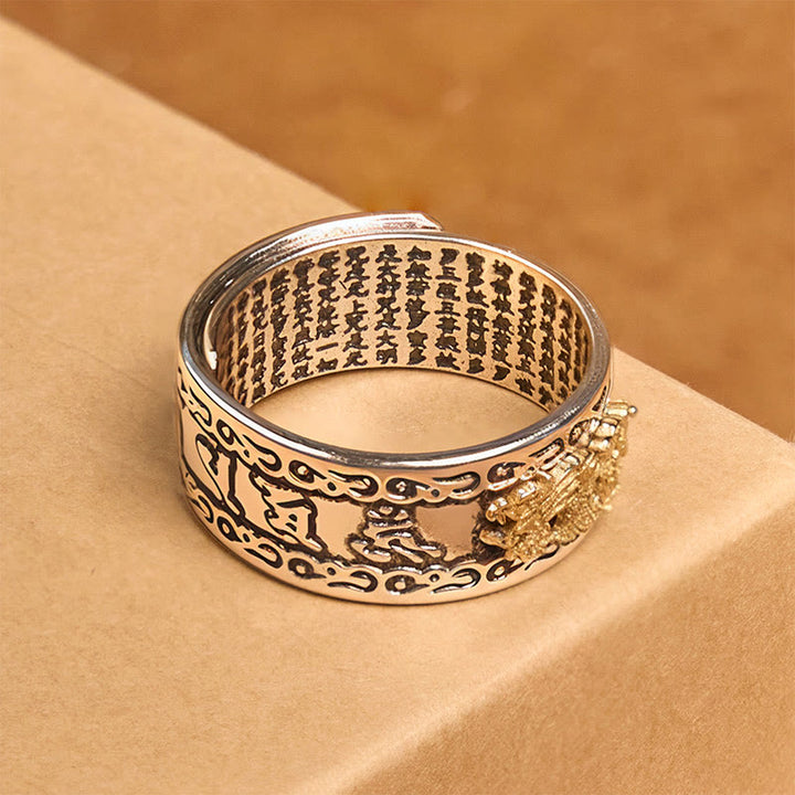 Pierścień siły z miedzi z motywem serca Sutra z Buddha Stones w kształcie smoka - image 12