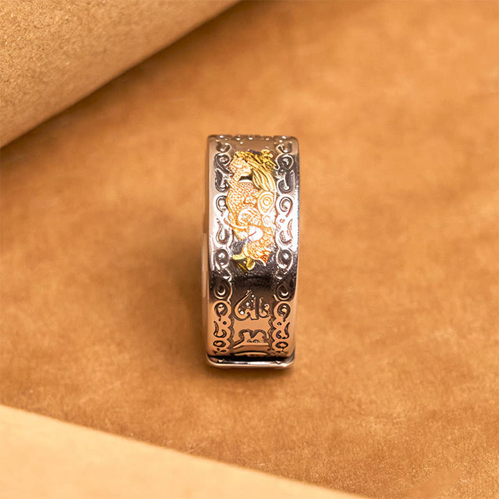 Pierścień siły z miedzi z motywem serca Sutra z Buddha Stones w kształcie smoka - image 11