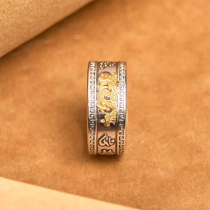 Pierścień siły z miedzi z motywem serca Sutra z Buddha Stones w kształcie smoka - image 2