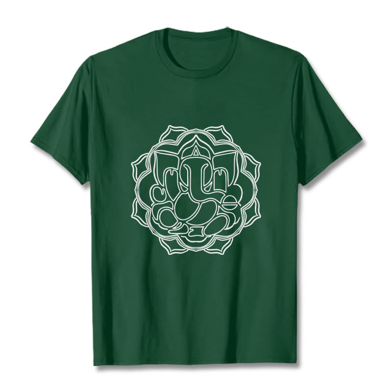 Koszulka bawełniana z motywem mandali i motywem Ganesha z Buddha Stones - ForestGreen - 2XL - image 1