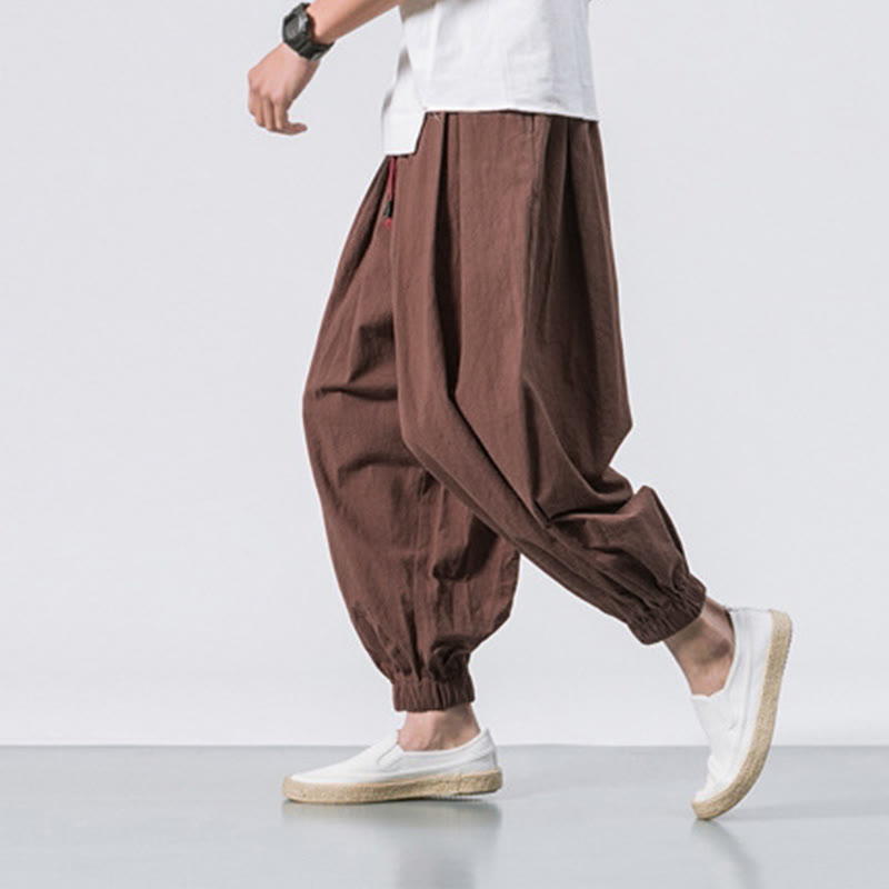 Spodnie sportowe męskie z bawełny w jednolitym kolorze, ściągane sznurkiem i kieszeniami, Buddha Stones Casual Sports - image 36