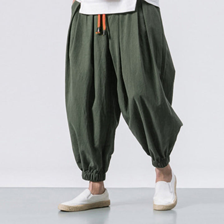 Spodnie sportowe męskie z bawełny w jednolitym kolorze, ściągane sznurkiem i kieszeniami, Buddha Stones Casual Sports - image 18