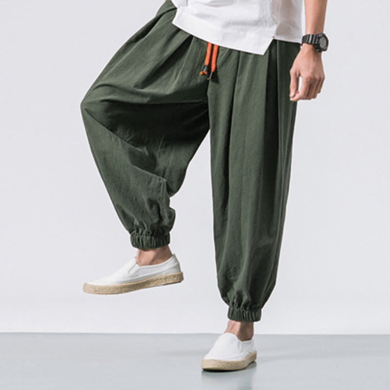 Spodnie sportowe męskie z bawełny w jednolitym kolorze, ściągane sznurkiem i kieszeniami, Buddha Stones Casual Sports - image 17