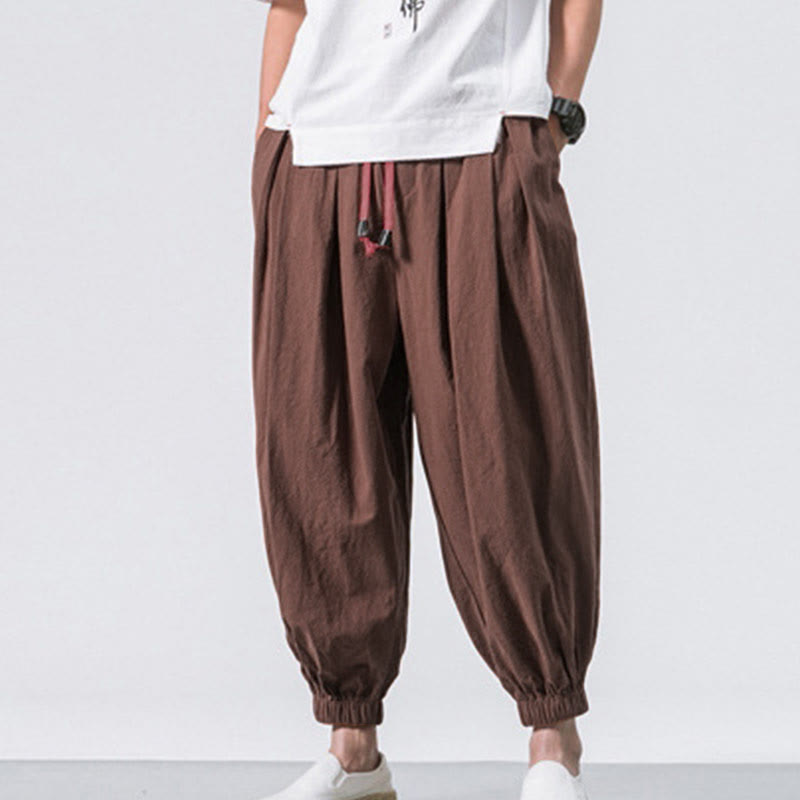Spodnie sportowe męskie z bawełny w jednolitym kolorze, ściągane sznurkiem i kieszeniami, Buddha Stones Casual Sports - image 30