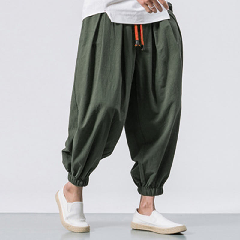 Spodnie sportowe męskie z bawełny w jednolitym kolorze, ściągane sznurkiem i kieszeniami, Buddha Stones Casual Sports - image 25