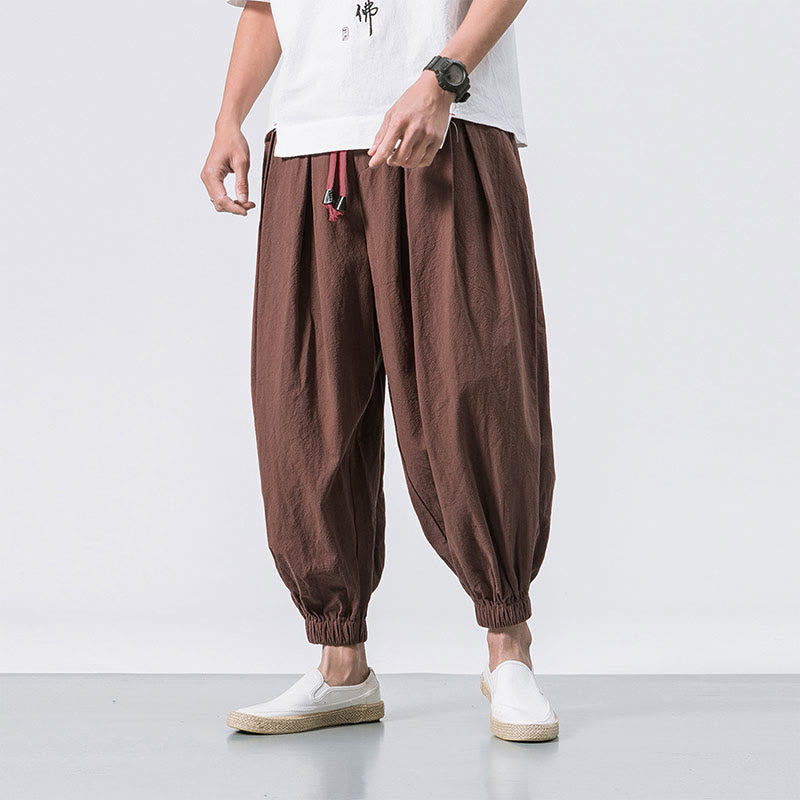 Spodnie sportowe męskie z bawełny w jednolitym kolorze, ściągane sznurkiem i kieszeniami, Buddha Stones Casual Sports - Czekolada - US/UK/AU46, EU56 (5XL) - image 27
