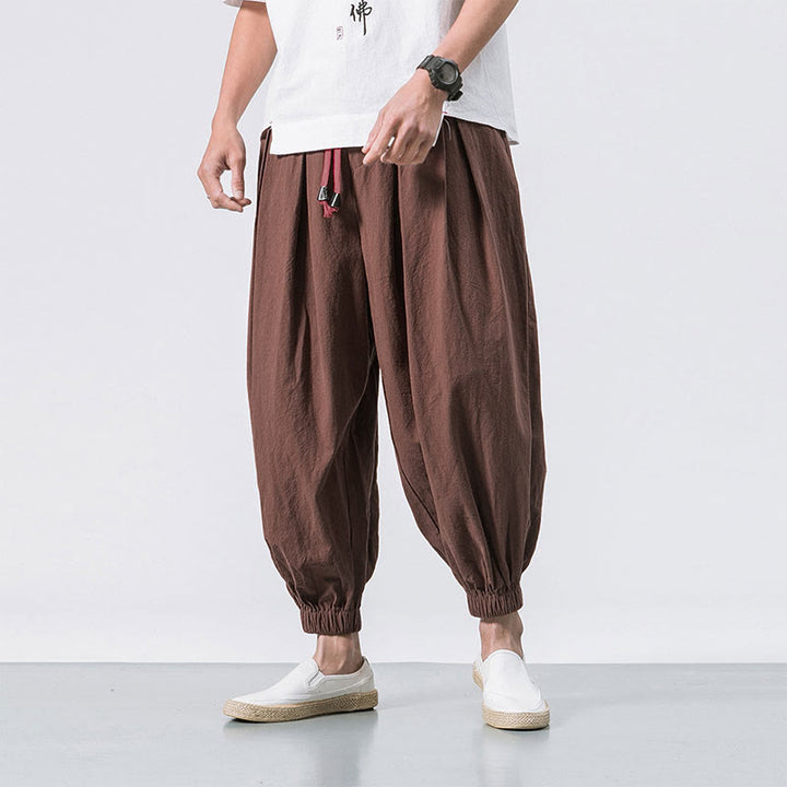 Spodnie sportowe męskie z bawełny w jednolitym kolorze, ściągane sznurkiem i kieszeniami, Buddha Stones Casual Sports - Czekolada - US/UK/AU46, EU56 (5XL) - image 27