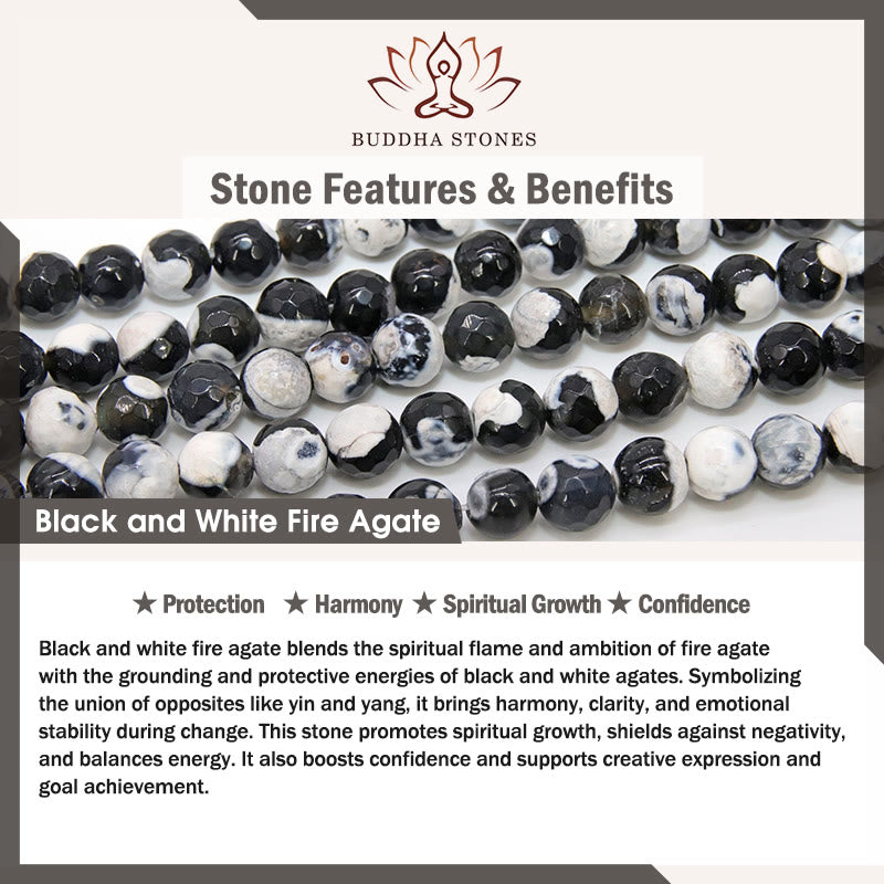 Bransoletka Buddha Stones z czarno-białego kota i ognistego agatu dodająca pewności siebie - image 6