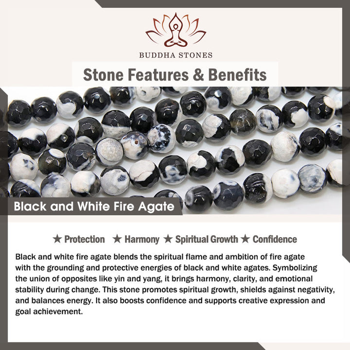 Bransoletka Buddha Stones z czarno-białego kota i ognistego agatu dodająca pewności siebie - image 6