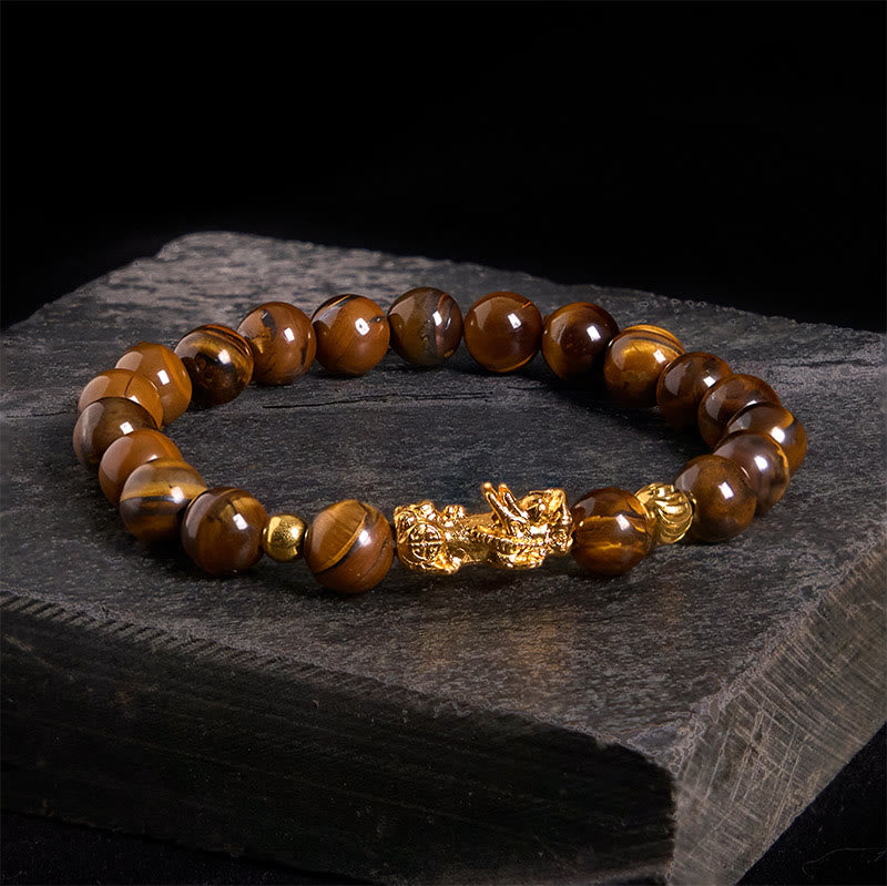 Różnokolorowe Buddha Stones z tygrysim okiem, bransoletka PiXiu Wealth Courage - Żółte tygrysie oko (obwód nadgarstka: 17-19 cm) - image 1