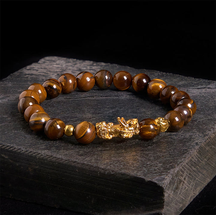 Różnokolorowe Buddha Stones z tygrysim okiem, bransoletka PiXiu Wealth Courage - Żółte tygrysie oko (obwód nadgarstka: 17-19 cm) - image 1