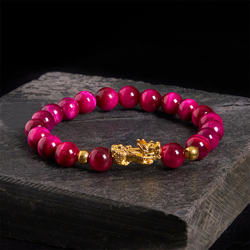 Różnokolorowe Buddha Stones z tygrysim okiem, bransoletka PiXiu Wealth Courage - Różowe Tygrysie Oko (Obwód nadgarstka: 17-19 cm) - image 12