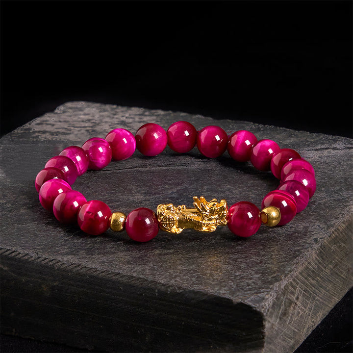 Różnokolorowe Buddha Stones z tygrysim okiem, bransoletka PiXiu Wealth Courage - Różowe Tygrysie Oko (Obwód nadgarstka: 17-19 cm) - image 12