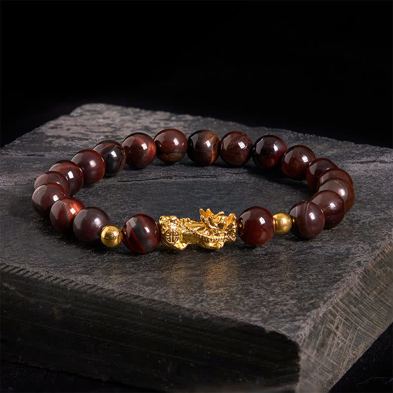 Różnokolorowe Buddha Stones z tygrysim okiem, bransoletka PiXiu Wealth Courage - Czerwone Tygrysie Oko (Obwód nadgarstka: 17-19 cm) - image 16