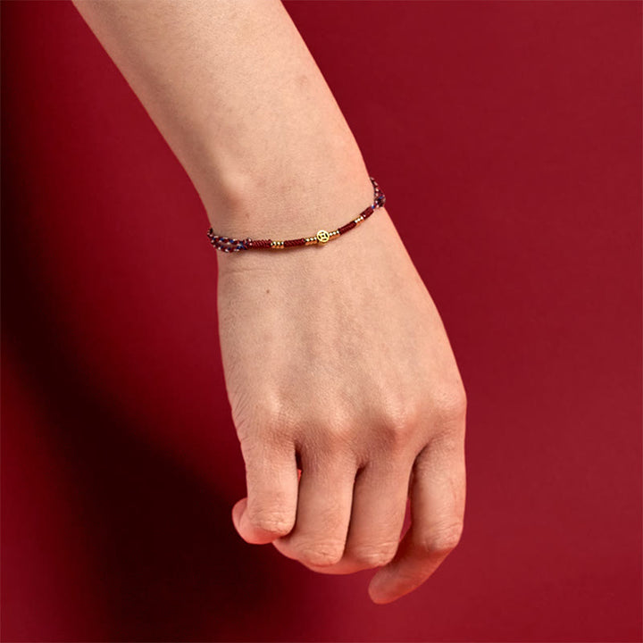 Bransoletka szczęścia z ręcznie plecionych czerwonych sznurków z Buddha Stones i monet miedzianych - image 5