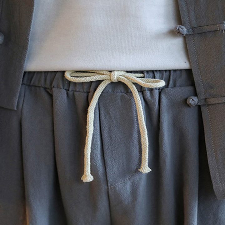 Buddha Stones 2 szt. Zen Tang Suit męski zestaw koszul z długim rękawem i kieszeniami zapinany na guziki żaby - image 13