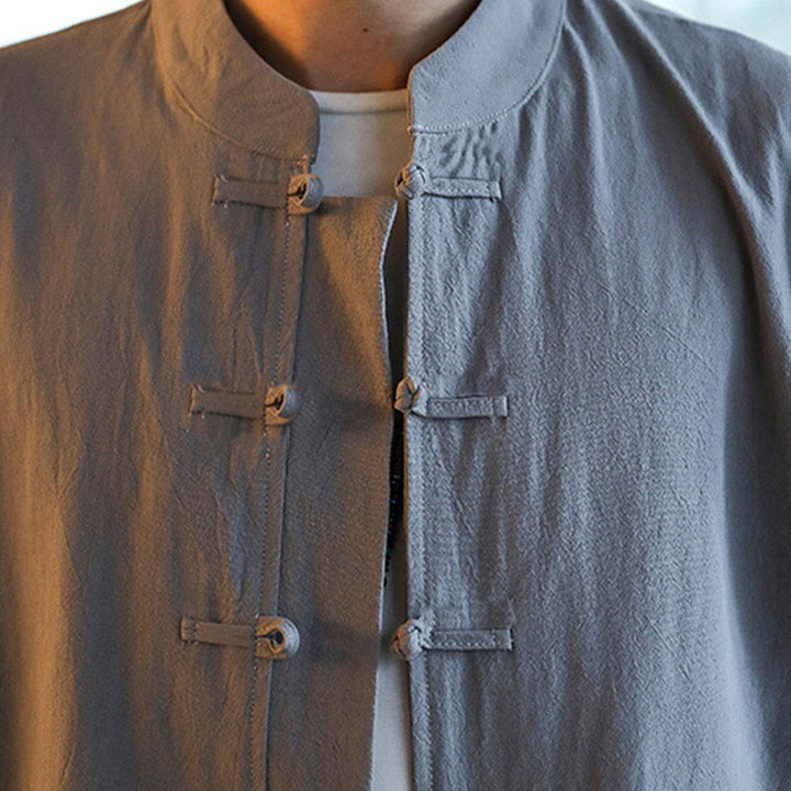 Buddha Stones 2 szt. Zen Tang Suit męski zestaw koszul z długim rękawem i kieszeniami zapinany na guziki żaby - image 9