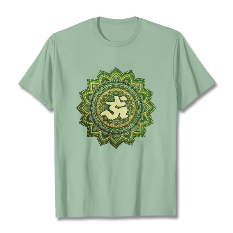 Koszulka z bawełny z motywem symbolu Om i mandali "Buddha Stones" w kolorze zielonym - PaleGreen - 2XL - image 15